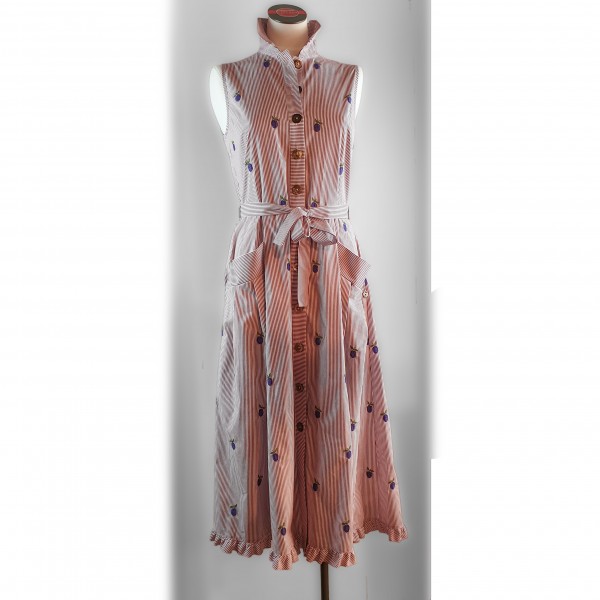 Besticktes Streifenkleid rot/weiß, blau/weiß